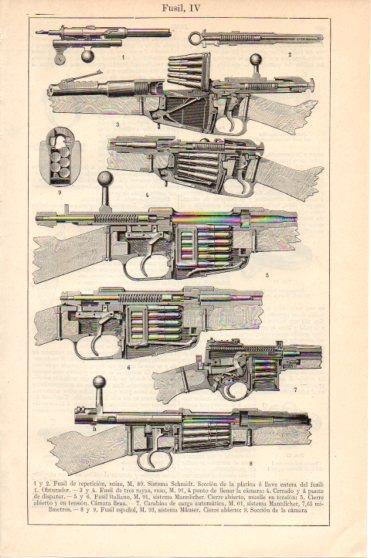 LAMINA V46164: Fusil de repeticion M 89 de Suiza