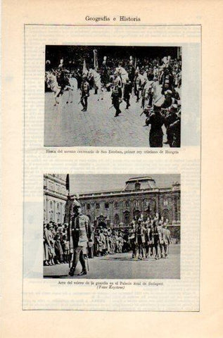 LAMINA V46419: Palacio Real de Budapest relevo de la guardia