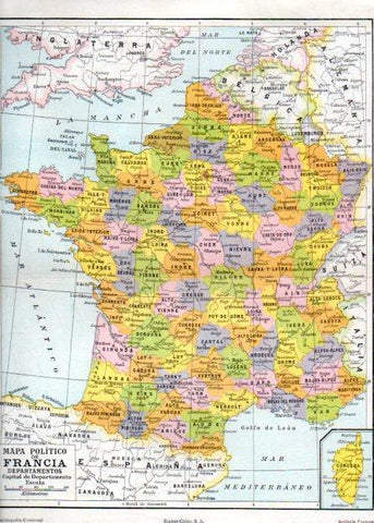LAMINA V46444: Mapa politico de Francia