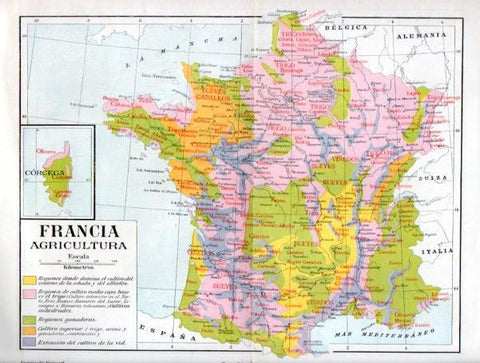 LAMINA V46446: Mapa de la agricultura en Francia