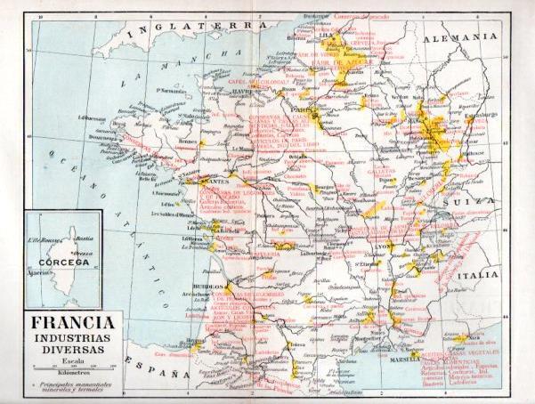 LAMINA V46447: Mapa de industrias diversas en Francia