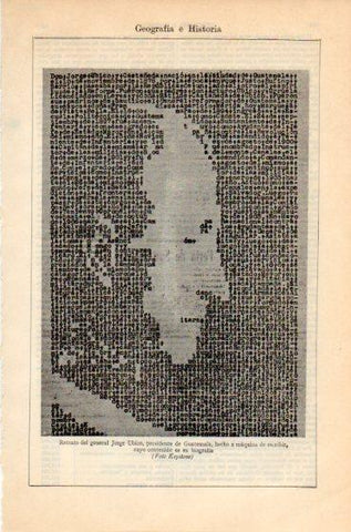 LAMINA V46422: Jorge Ubico retrato hecho a maquina de escribir