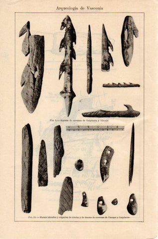 LAMINA V46373: Arqueologia de Vasconia huesos y colgantes concha
