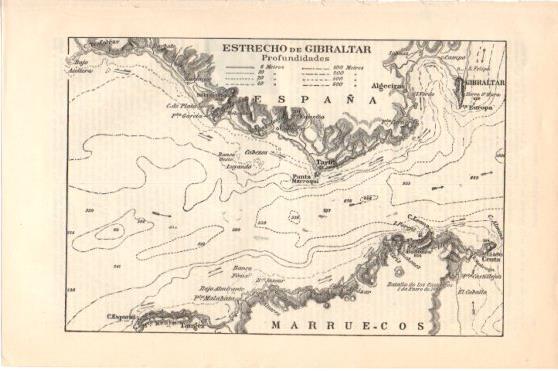 LAMINA V46348: Mapa estrecho de Gibraltar profundidades