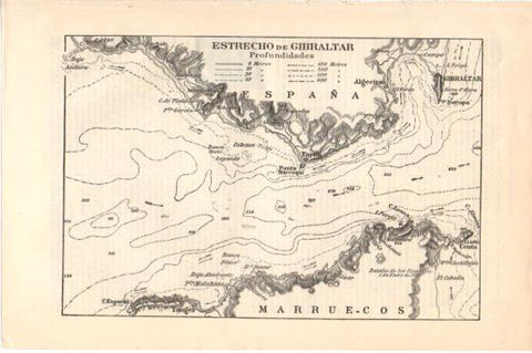 LAMINA V46348: Mapa estrecho de Gibraltar profundidades