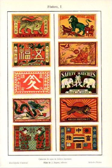 LAMINA V45921: Cubiertas de cajas de fosforos de Japon
