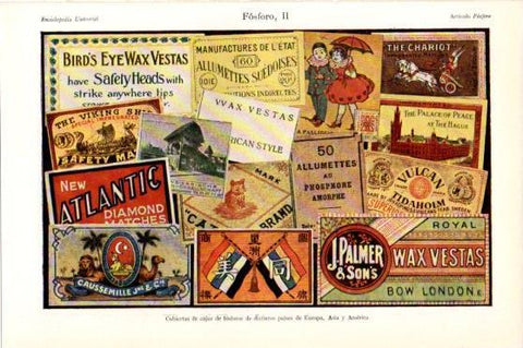 LAMINA V45922: Cajas de fosforos de Europa, Asia y America