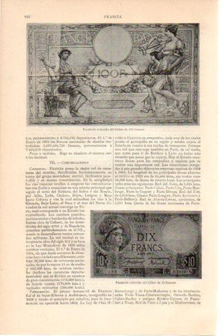 LAMINA V45954: Billete de 100 y 10 francos facsimile