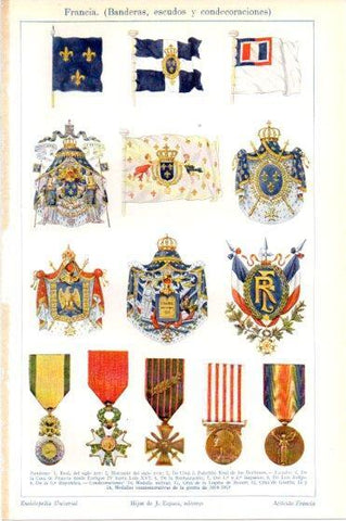 LAMINA V45958: Banderas, escudos y condecoraciones de Francia