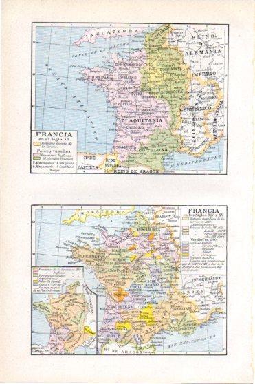 LAMINA V45959: Mapas de Francia siglos XII, XIV y XV