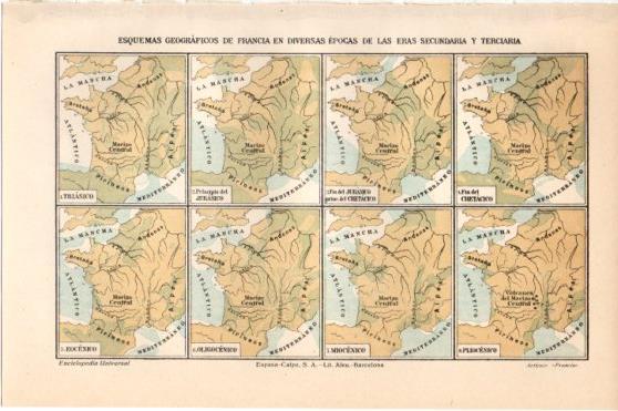 LAMINA V45968: Esquemas geograficos de Francia eras Secundaria y Terciaria