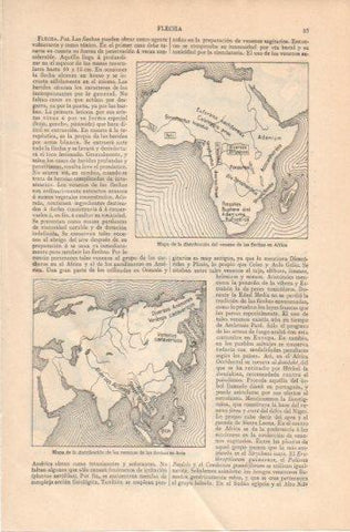 LAMINA V45841: Distribucion del veneno en flechas mapa de Africa