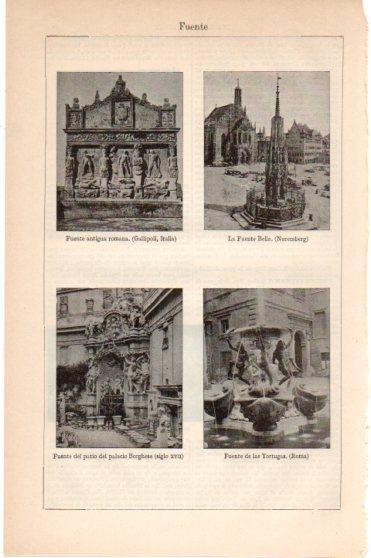 LAMINA V46031: Fuentes en Gallipoli, Nuremberg, Palacio Borghese y Roma