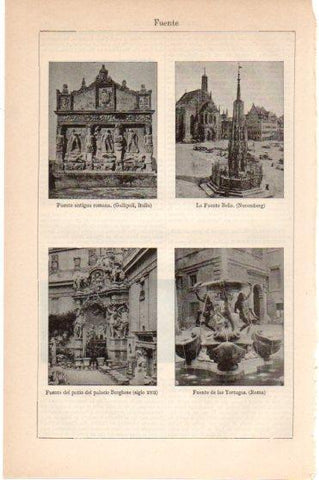 LAMINA V46031: Fuentes en Gallipoli, Nuremberg, Palacio Borghese y Roma