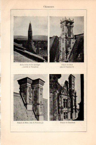LAMINA V46818: Chimeneas en palacio de Blois y de Chambord