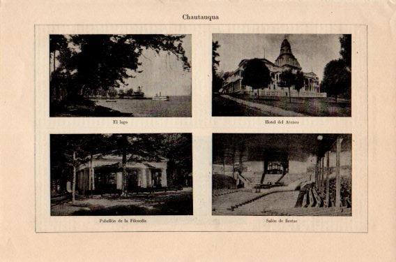 LAMINA V46747: Hotel del Ateneo, Pabellon de Filosofia y lago en Chautauqua, Nueva York