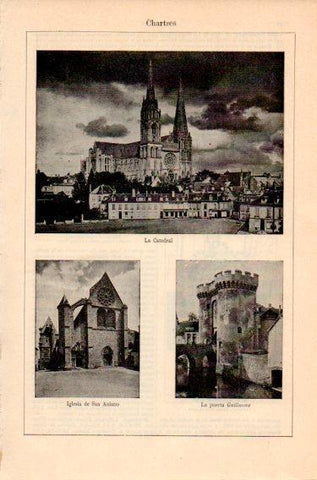 LAMINA V46732: Catedral, iglesia San Aniano y puerta Guillaume en Chartres