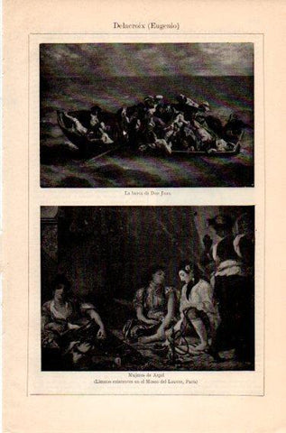 LAMINA V46937: La barca de Don Juan y Mujeres en Argel por E. Delacroix