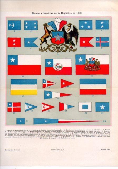 LAMINA V46979: Escudo y banderas de la Republica de Chile