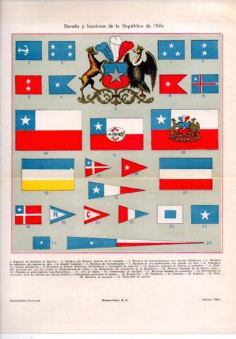 LAMINA V46979: Escudo y banderas de la Republica de Chile