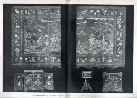 LAMINA V46973: Biombo, arqueta y tablero de juego de la China