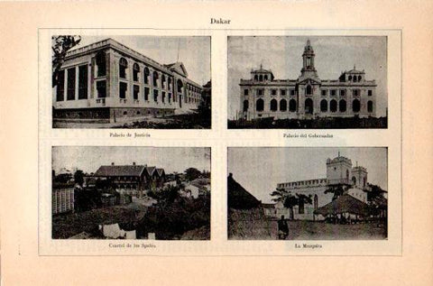 LAMINA V46864: Palacio de Justicia y del Gobernador, Mezquita y Cuartel en Dakar