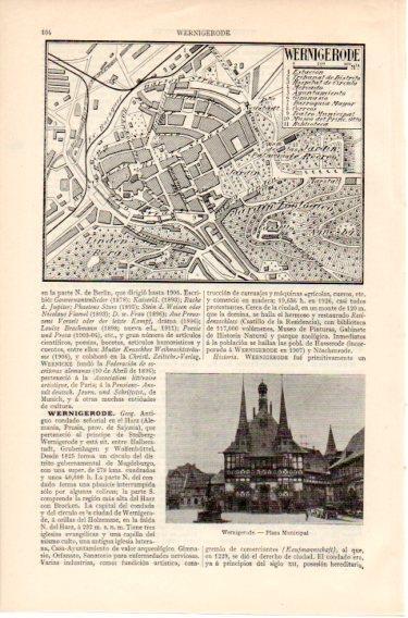 LAMINA V46547: Plaza y plano de Wernigerode, Alemania