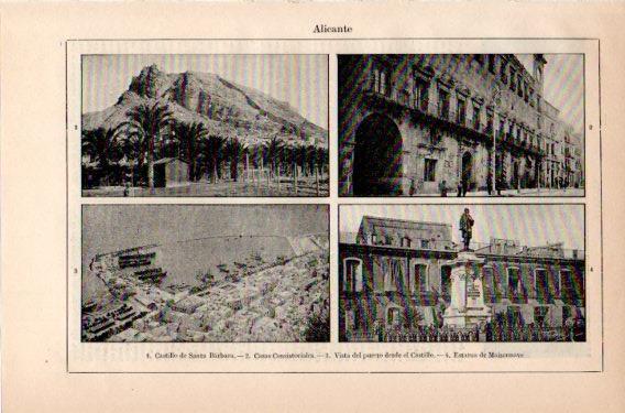 LAMINA V46488: Castillo de Santa Barbara, Ayuntamiento y puerto de Alicante