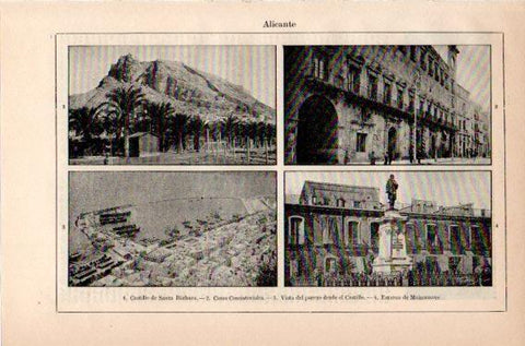LAMINA V46488: Castillo de Santa Barbara, Ayuntamiento y puerto de Alicante