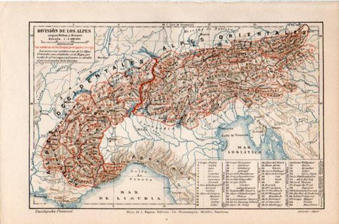 LAMINA V46511: Mapa division de los Alpes