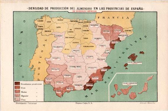LAMINA V46506: Mapa densidad de produccion del almendro en España