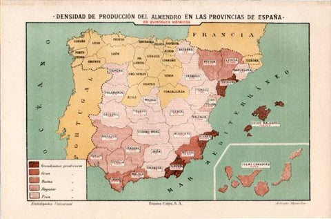 LAMINA V46506: Mapa densidad de produccion del almendro en España