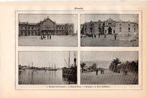 LAMINA V46504: Estacion de ferrocarril, plaza de toros y puerto de Almeria