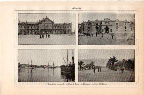 LAMINA V46504: Estacion de ferrocarril, plaza de toros y puerto de Almeria
