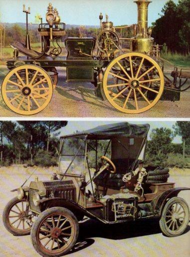 LAMINA V48063: Automovil con motor Merryweather 1883 y Ford T de 1909
