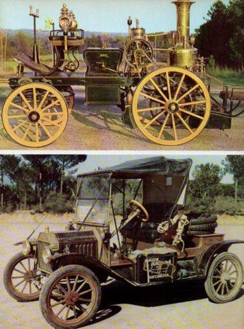 LAMINA V48063: Automovil con motor Merryweather 1883 y Ford T de 1909