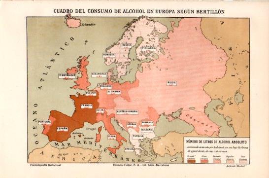 LAMINA V47559: Mapa del consumo de alcohol en Europa según Bertillon