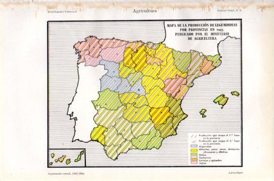 LAMINA V47313: Mapa de España produccion leguminosas año 1943
