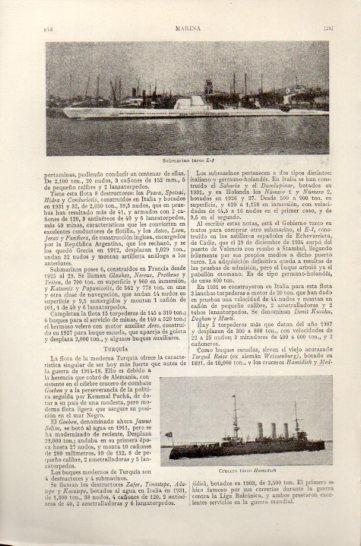 LAMINA V47489: Submarino E.1 y crucero Hamidich de Turquia