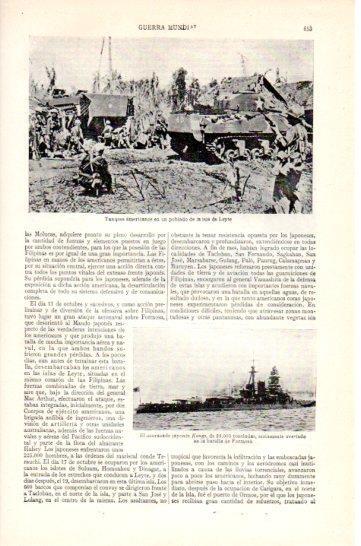LAMINA V47417: Acorazado Kongo y tanques americanos e la isla de Leyte