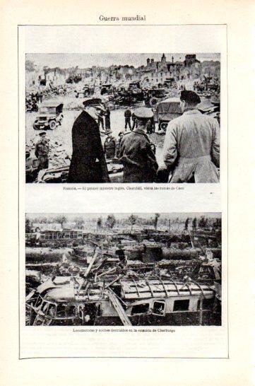LAMINA V47413: Churchill en las ruinas de Caen, Francia