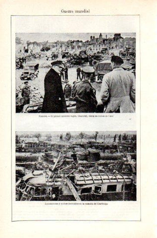 LAMINA V47413: Churchill en las ruinas de Caen, Francia