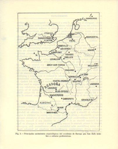 LAMINA V47883: Mapa principales yacimientos arqueologicos del occidente de Europa