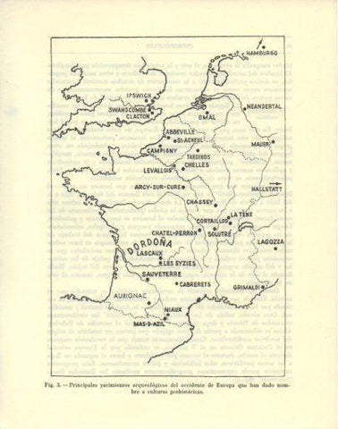 LAMINA V47883: Mapa principales yacimientos arqueologicos del occidente de Europa