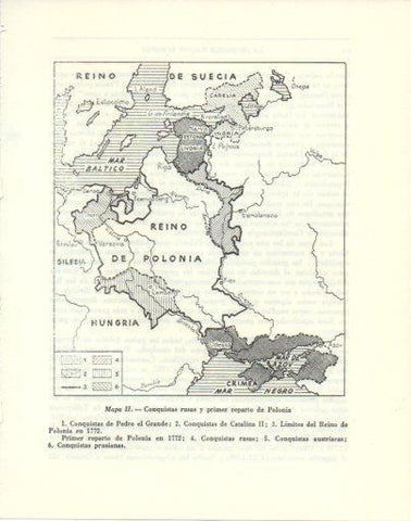 LAMINA V47952: Mapa de las conquistas de Rusia y primer reparto de Polonia
