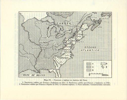 LAMINA V47965: Franceses e ingleses en America del Norte, mapa