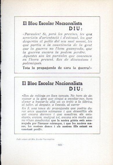 LAMINA V47750: Fulls volants del Bloc Escolar Nacionalista. Guerra Civil