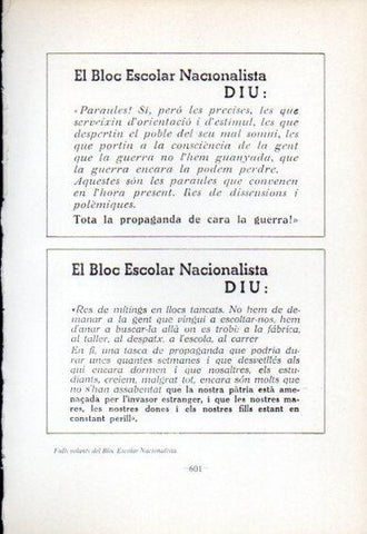 LAMINA V47750: Fulls volants del Bloc Escolar Nacionalista. Guerra Civil
