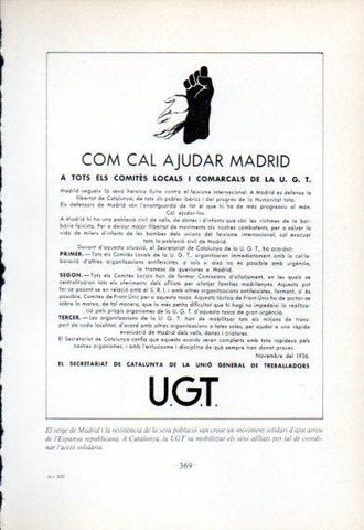 LAMINA V47724: Com ajudar Madrid comunicat UGT Guerra Civil