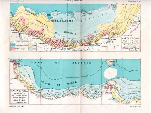 LAMINA V48013: Cartas de Pesca de la Costa Vasca y de Marruecos